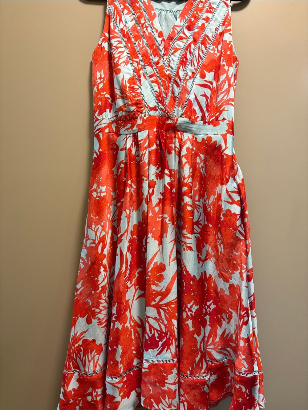 Banana Republic Midi Light Blue and Red Floral Print Dress